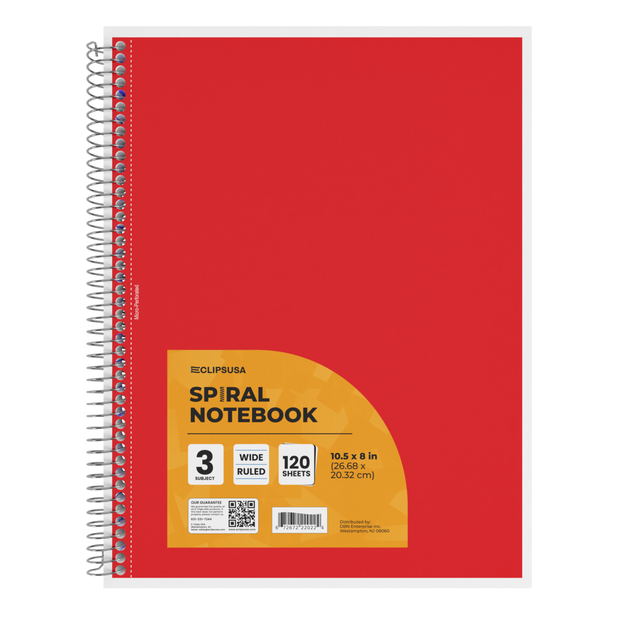 Spiral Notebook 3-Subject Wide-Ruled – 120 Sheets – 36 Pcs